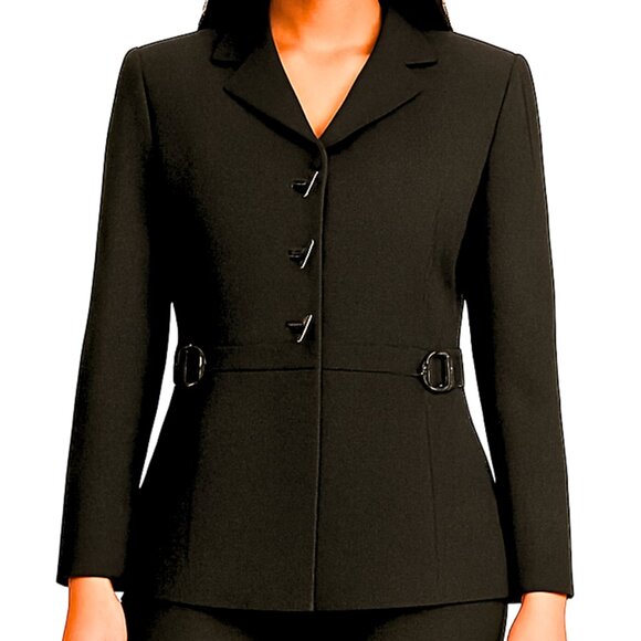 Kasper Black Tailored Blazer, Belted Waist Trim With Buckles, 4 Button, Sz: 2P - Picture 1 of 10